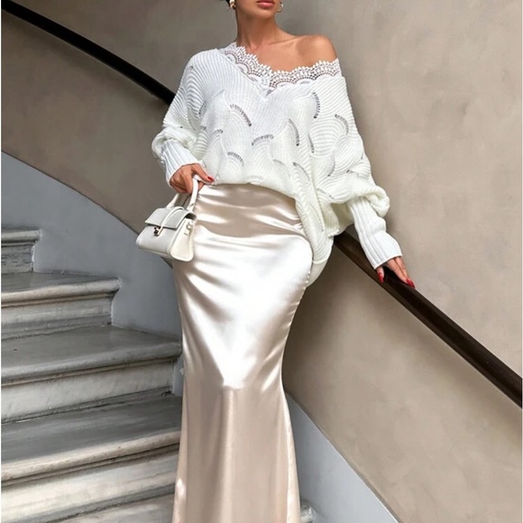 Boho Sheer Mesh Lace Long Sleeve Knit Sweater Top - Picture 4 of 7